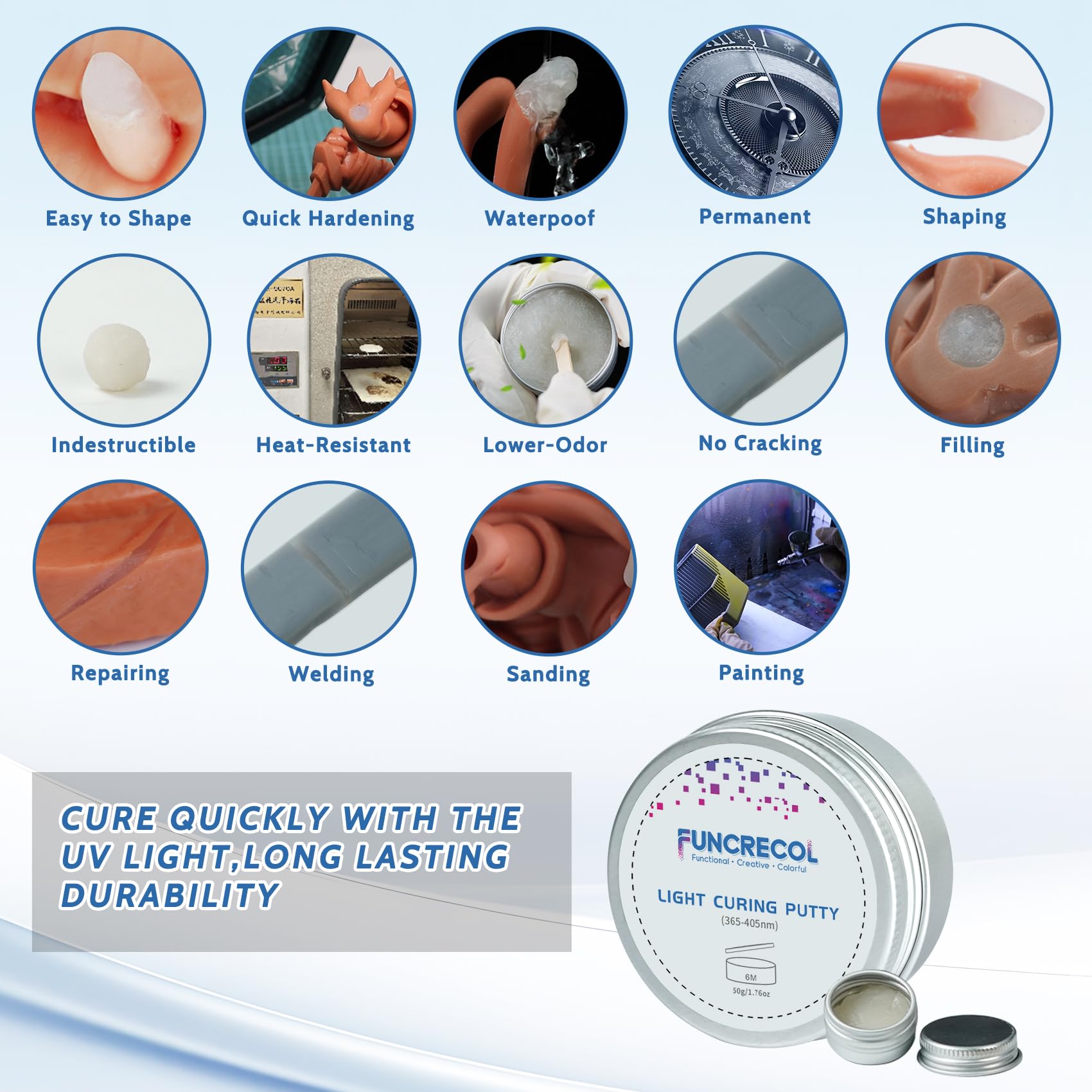 Funcrecol UV Curing Putty for 3D Model Kit Repair Filler Glue Adhesive