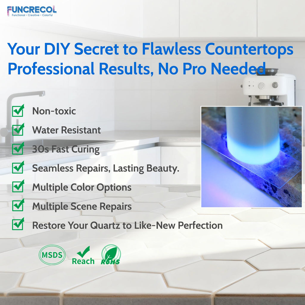 FUNCRECOL Pro Quartz Countertop Repair Kit, 30s Quick-Dry Stone Filler