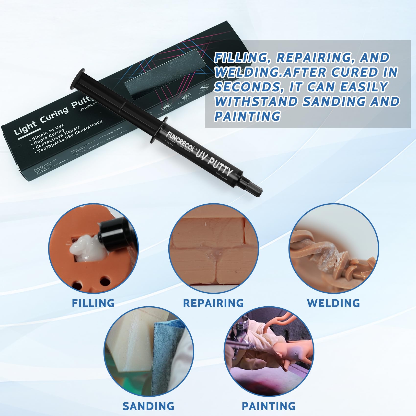 Funcrecol UV Putty Pen Clear Glue Adhesive for DIY Resin Crafts Making