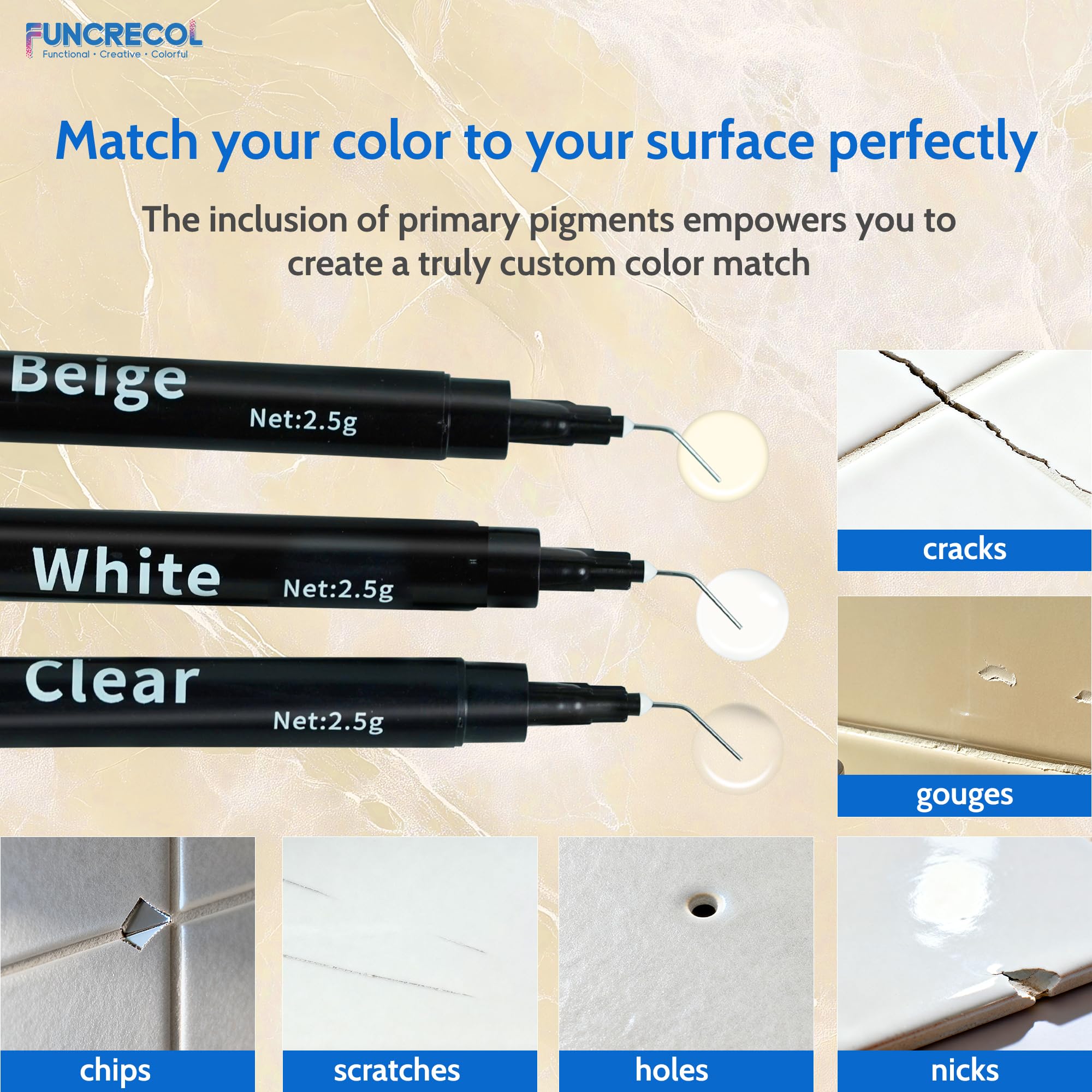 FUNCRECOL Pro Quartz Countertop Repair Kit, 30s Quick-Dry Stone Filler